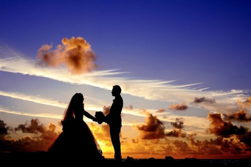 Bride and Groom at Sunset