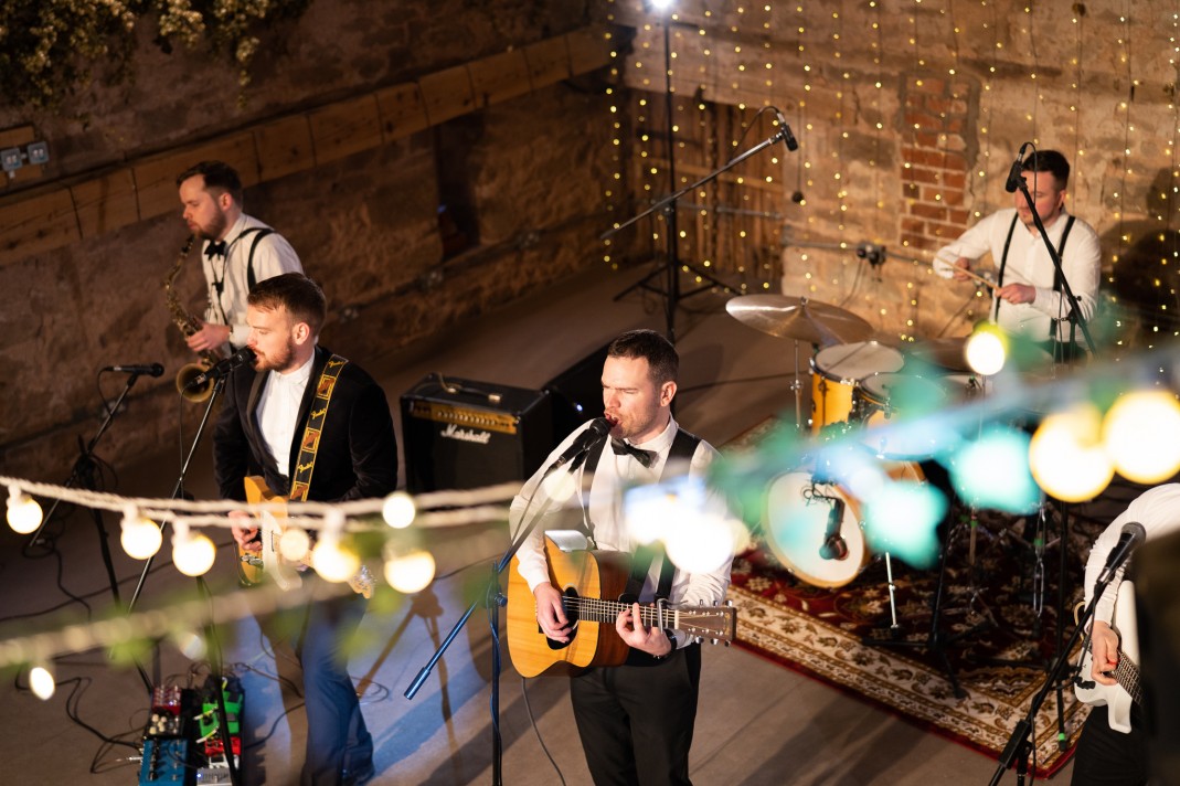 Aerial view of the band performing