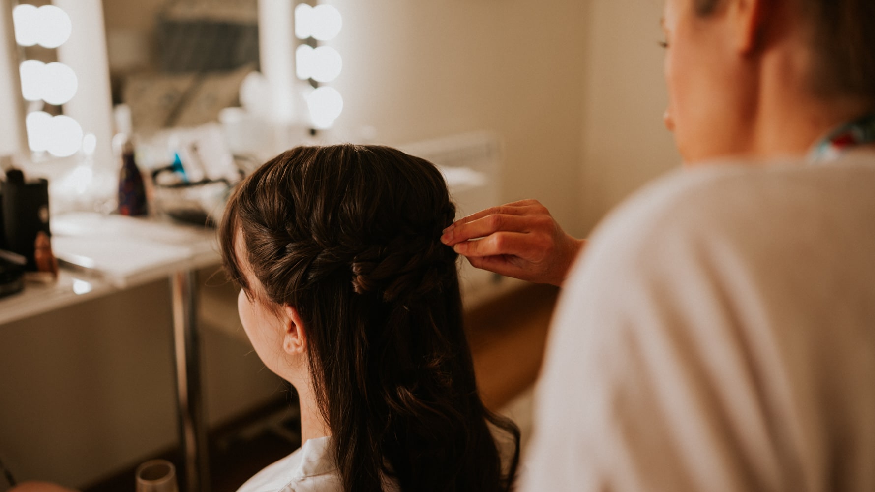 Lucy, bride getting her wedding hair done