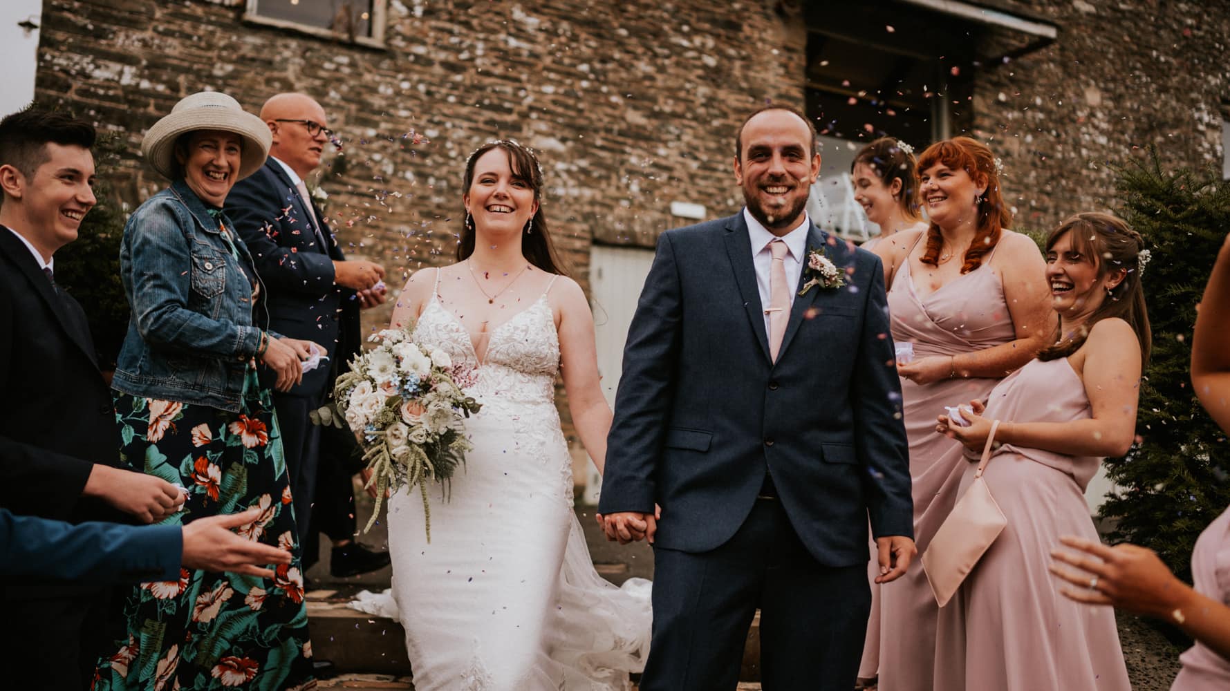 Confetti shot of Lucy and Matt