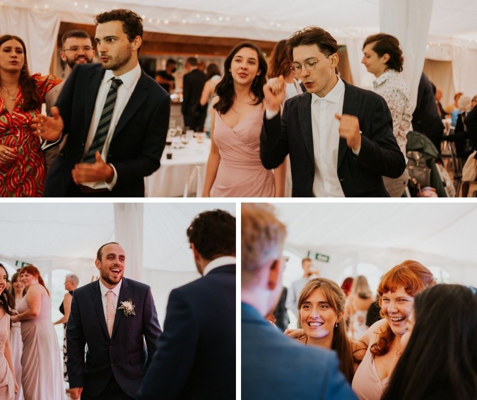 Collage of Lucy and Matt's wedding guests