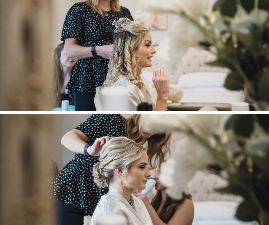 Bride getting hair done