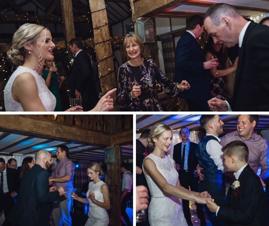 Bride dancing with wedding guests