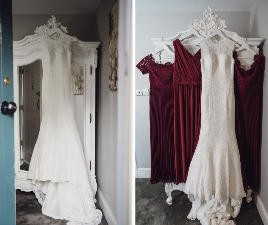 Wedding dresses hanging up