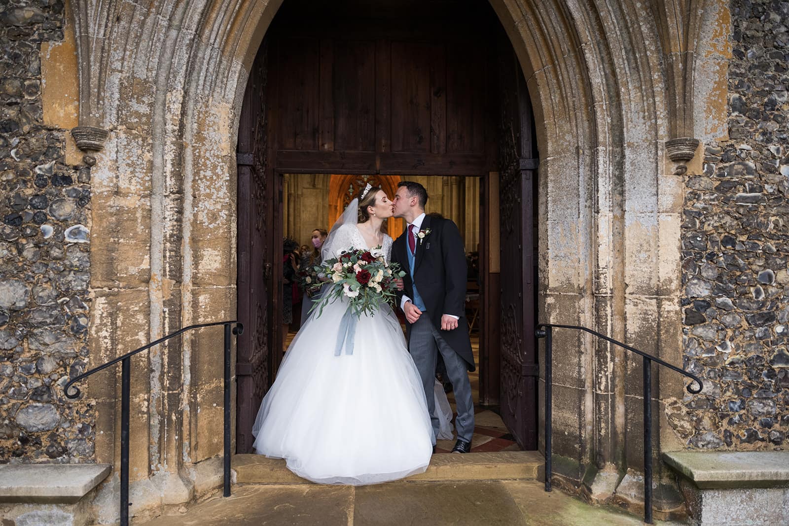 Just married wedding kiss